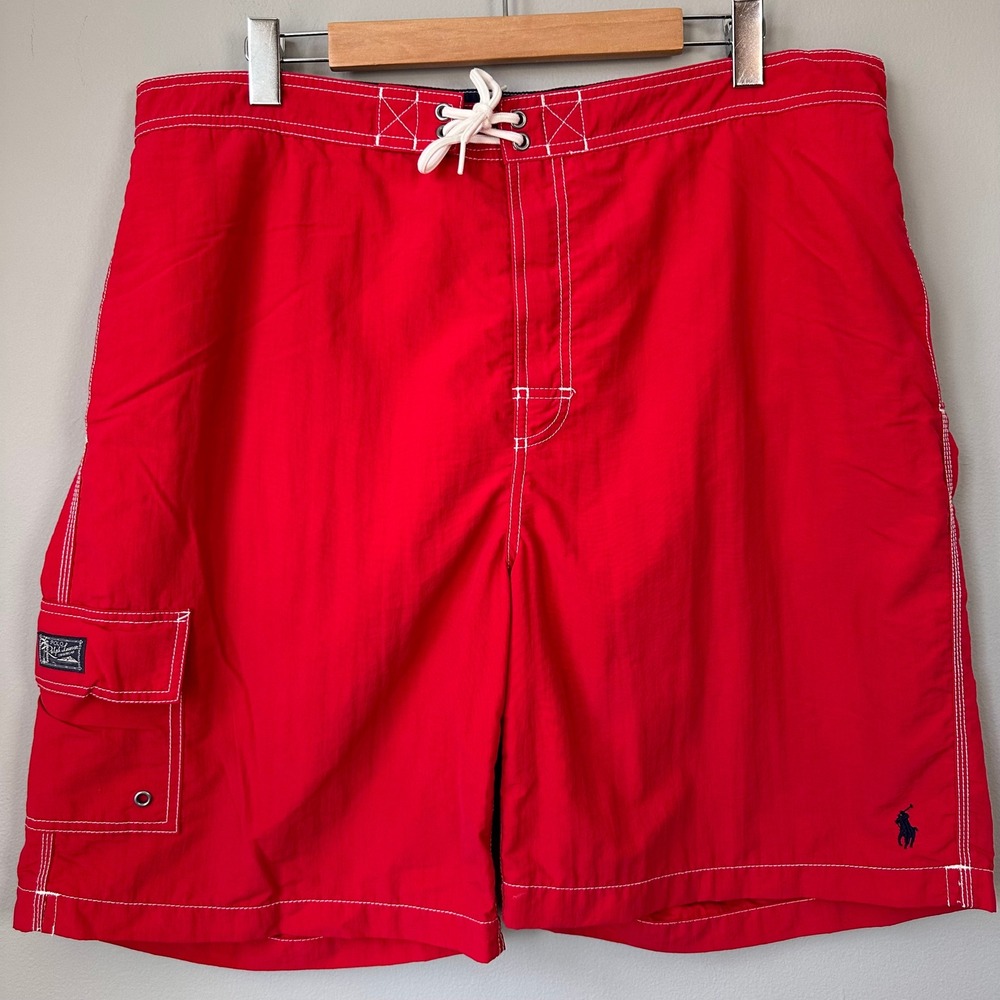 Polo Ralph Lauren Men Swim Trunks XXL Red Mesh Lined Pockets Pony Shorts Beach